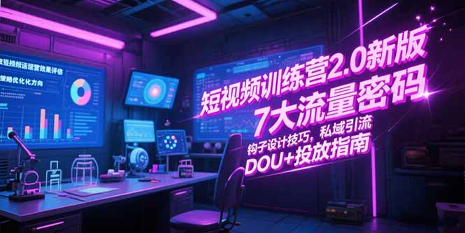 （15255期）短视频训练营2.0新版，7大流量密码/钩子设计技巧/私域引流/DOU+投放指南-吾爱创业网