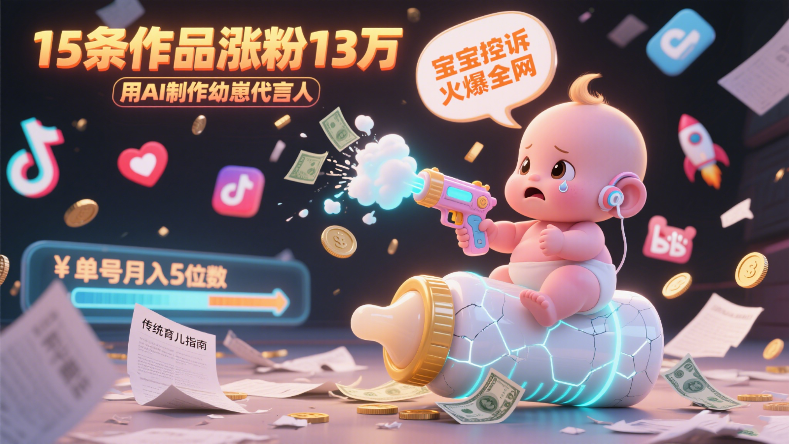 用AI制作幼崽代言人，宝宝的控诉火爆全网，15条作品涨粉13万，单号月入5位数实操教程-吾爱创业网
