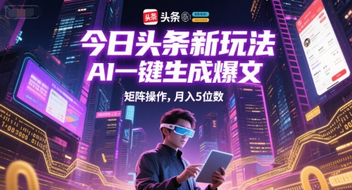 今日头条新玩法，AI一键生成爆文，矩阵操作，月入5位数-吾爱创业网