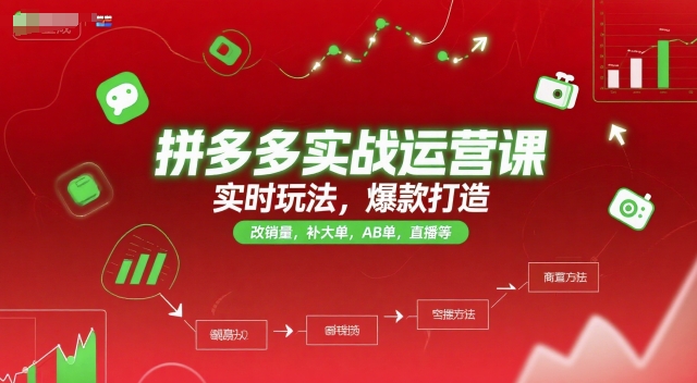 拼多多实战运营课，实时玩法，爆款打造，改销量，补大单，AB单，直播等（更新2025月）-吾爱创业网