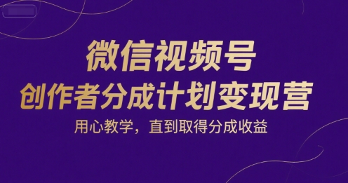 微信视频号创作者分成计划变现营，用心教学，直到取得分成收益-吾爱创业网