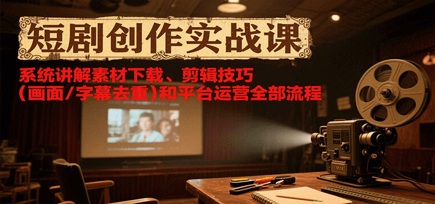 短剧创作实战课，系统讲解素材下载、剪辑技巧（画面/字幕去重）和平台运营全部流程-吾爱创业网