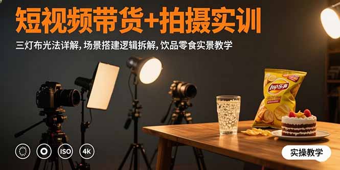 （15540期）短视频带货+拍摄实训：三灯布光法详解,场景搭建逻辑拆解,饮品零食实景教学-吾爱创业网