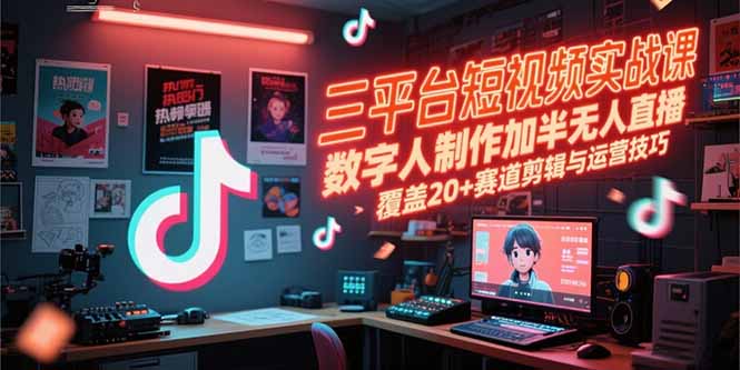 （15265期）三平台短视频实战课，数字人制作加半无人直播，覆盖20+赛道剪辑与运营技巧-吾爱创业网