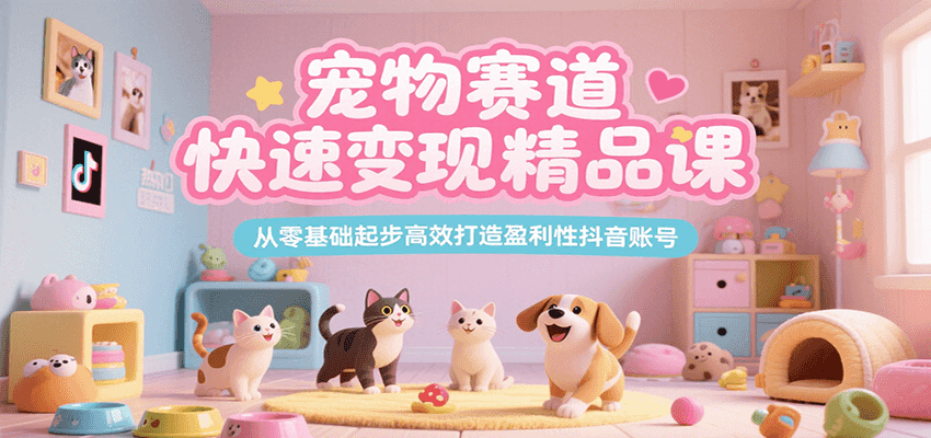 宠物赛道快速变现精品课，从零基础起步高效打造盈利性抖音账号-吾爱创业网