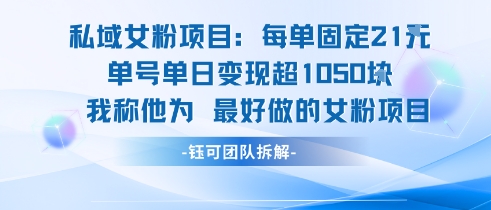 私域女粉项目：每单固定21块，单日变现超1k+，最好做的女粉项目-吾爱创业网