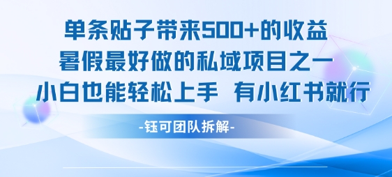 单条贴子带来5张的收益，暑假最好做的私域项目之一，小白也能轻松上手，有小红书就行-吾爱创业网