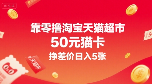 靠零撸淘宝天猫超市50元猫卡，挣差价日入5张-吾爱创业网