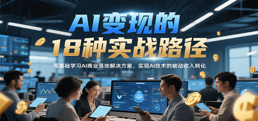 AI变现的18种实战路径，零基础学习AI商业落地解决方案，实现AI技术的被动收入转化-吾爱创业网