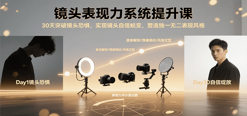 镜头表现力系统提升课，30天突破镜头恐惧实现自信蜕变，塑造独一无二表现风格-吾爱创业网