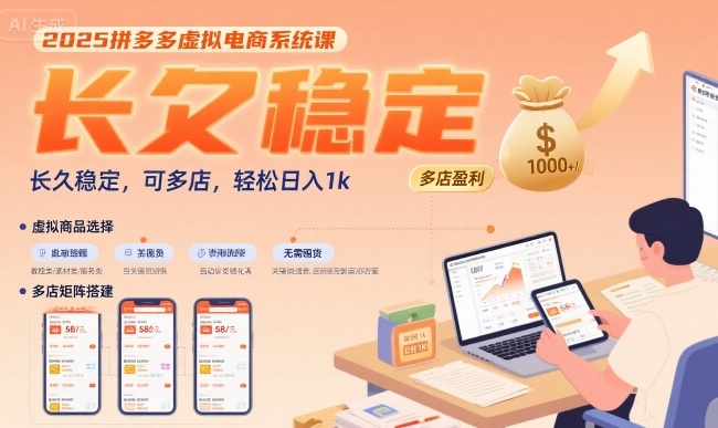 2025拼多多虚拟电商系统课，长久稳定，可多店，轻松日入1k-吾爱创业网