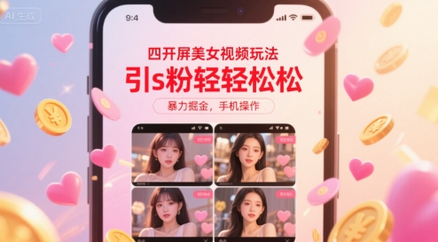 四开屏美女视频玩法，引s粉轻轻松松，暴力掘金，手机操作【揭秘】-吾爱创业网