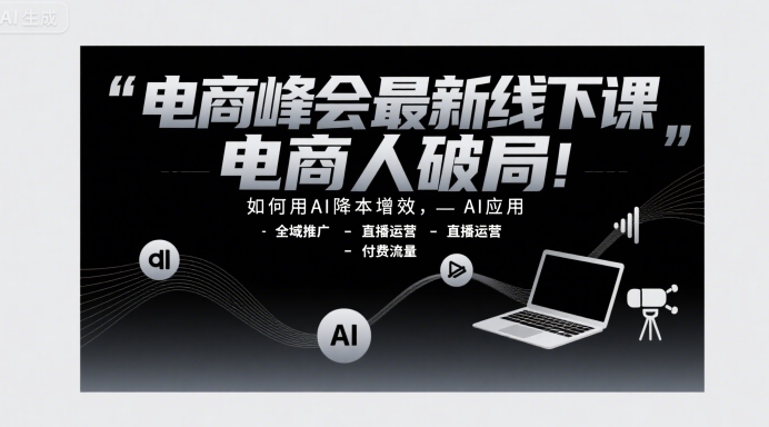 电商峰会最新线下课，电商人破局，如何用AI降本增效，AI应用-全域推广-直播运营-付费流量-吾爱创业网