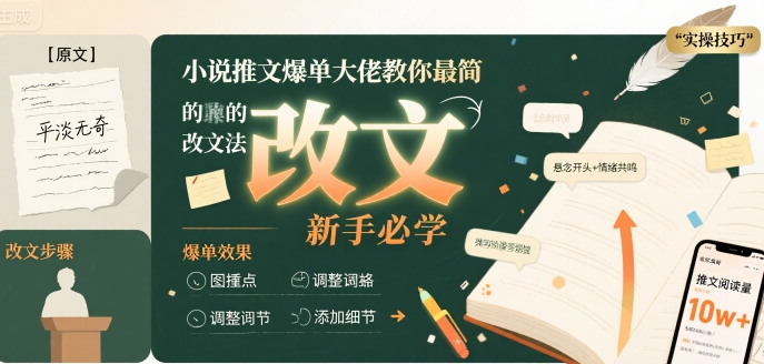小说推文爆单大佬教你最简单的改文方法实操课，新手必学-吾爱创业网