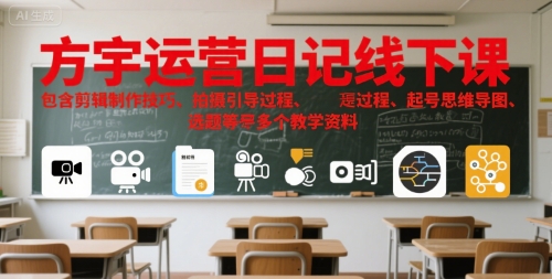 方宇运营日记线下课，包含剪辑制作技巧、拍摄引导过程、起号思维导图、选题等多个教学资料-吾爱创业网
