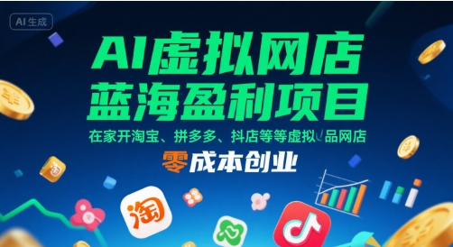 AI虚拟网店蓝海盈利项目，在家开淘宝、拼多多、抖店等虚拟品网店，零成本创业-吾爱创业网