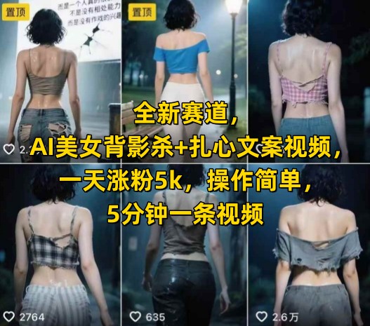 全新赛道，AI美女背影杀+扎心文案视频，一天涨粉5k，操作简单，5分钟一条视频-吾爱创业网