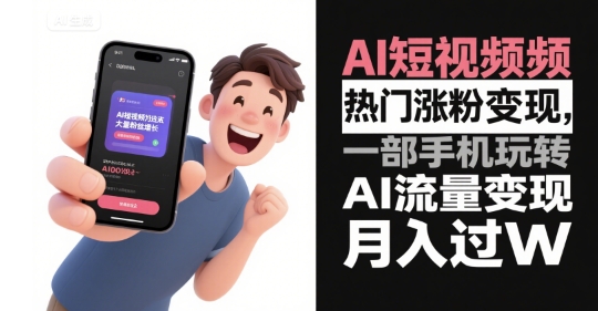 AI短视频热门涨粉变现，一部手机玩转AI流量变现，月入过W-吾爱创业网