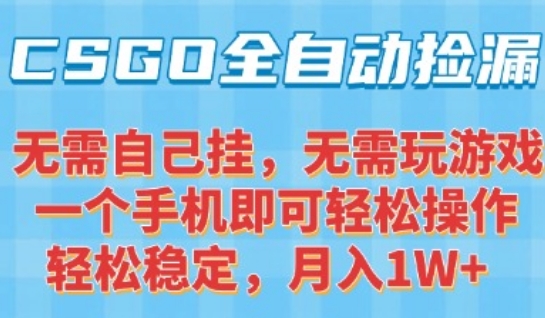 CSGO自动捡漏项目，最新独家玩法，一个手机可操作，新手小白轻松月入1W+，操作简单易上手【揭秘】-吾爱创业网