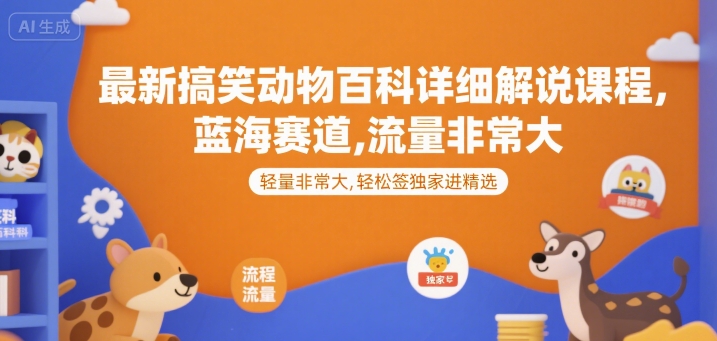最新搞笑动物百科详细解说课程，蓝海赛道，流量非常大，轻松签独家进精选-吾爱创业网