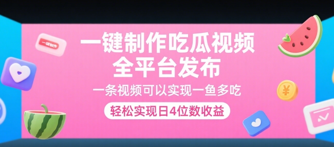 一键制作吃瓜视频，全平台发布，一条视频可以实现一鱼多吃，轻松实现日4位数收益【揭秘】-吾爱创业网