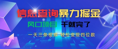 信息查询暴力掘金，一天三条视频，轻松变现四位数，风口项目干就完了【揭秘】-吾爱创业网