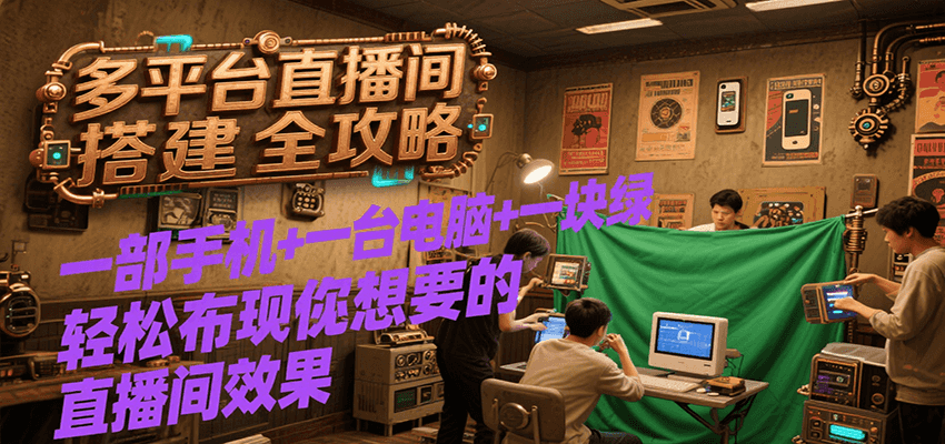多平台直播间搭建全攻略，一部手机+一台电脑+一块绿布轻松实现你想要的直播间效果-吾爱创业网