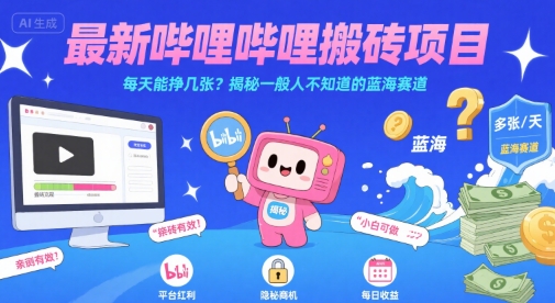 最新哔哩哔哩上B站搬砖项目，每天能挣几张？揭秘一般人不知道的蓝海赛道-吾爱创业网