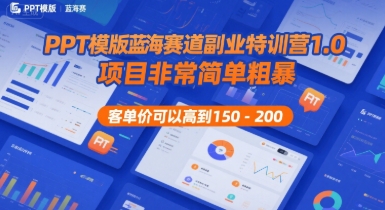 PPT模版蓝海赛道副业特训营1.0,项目非常简单粗暴,客单价可以高到150-200-吾爱创业网
