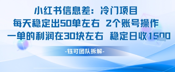 小红书信息差冷门项目一单利润30块每天稳定1.5k左右2个账号操作-吾爱创业网
