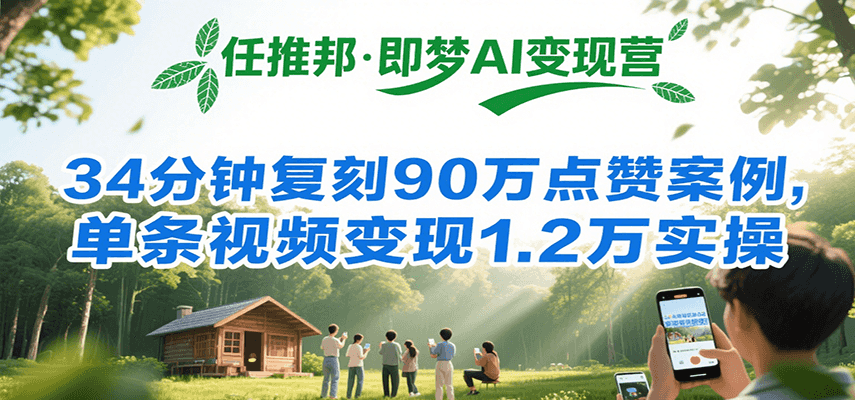 任推邦·即梦AI变现营，34分钟复刻90万点赞案例，单条视频变现1.2万实操-吾爱创业网