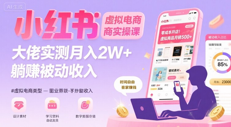 小红书虚拟电商，大佬实测月入2W+，实现被动收入-吾爱创业网