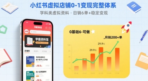 小红书虚拟店铺0-1变现完整体系：卖学科类虚拟资料，一天6张+，很稳定【已完结】-吾爱创业网