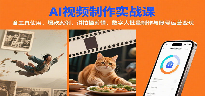 AI视频制作实战：含工具使用、爆款案例，讲拍摄剪辑、数字人批量制作与账号运营变现-吾爱创业网