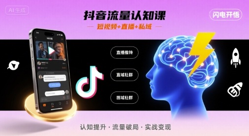 抖音流量认知课，短视频+直播+私域，认知提升，闪电开悟-吾爱创业网