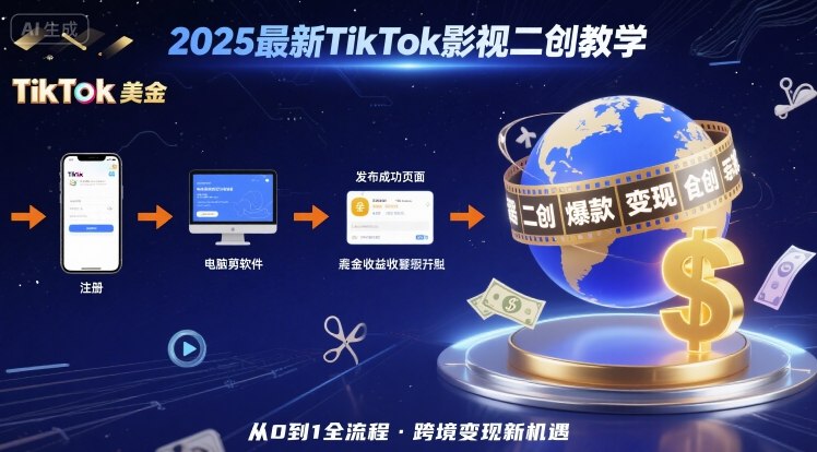 2025年最新TikTok影视二创教学，从注册到发布撸美金全流程，跨境变现新机遇-吾爱创业网