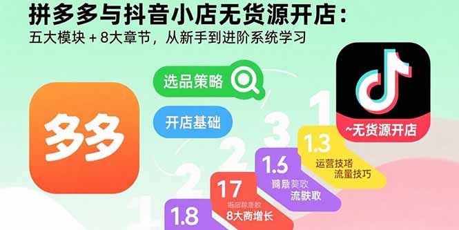 （15805期）拼多多与抖音小店无货源开店：五大模块+8大章节，从新手到进阶系统学习-吾爱创业网