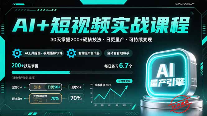 （15681期）AI+短视频实战课程：30天掌握200+硬核技法，实现日更量产可持续变现-吾爱创业网