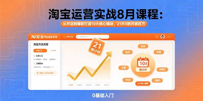 （15849期）淘宝运营实战8月课程：从开店到爆款打造10大核心模块，21天0到月销百万-吾爱创业网