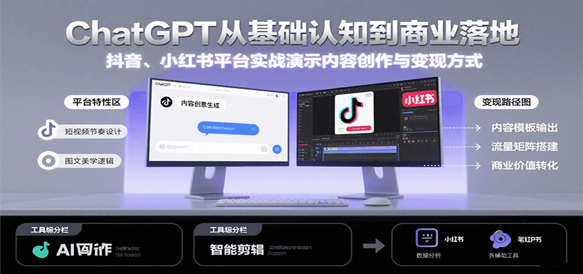 ChatGPT从基础认知到商业落地，实战演示抖音、小红书等平台的内容创作与变现-吾爱创业网