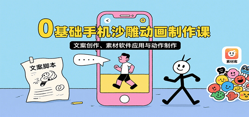 0基础手机沙雕动画制作课，文案创作、素材软件应用与动作制作-吾爱创业网