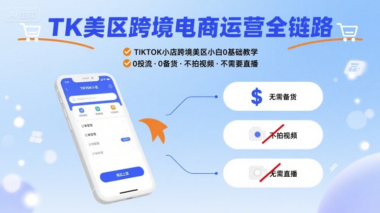 TK美区跨境电商运营全链路，TIKTOK小店跨境美区小白0基础教学，0投流0备货不拍视频不需要直播-吾爱创业网