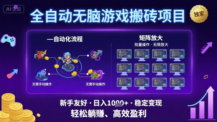 全自动无脑游戏搬砖项目，独家玩法，可批量矩阵无限放大，新手也能轻松日入1k+【揭秘】-吾爱创业网