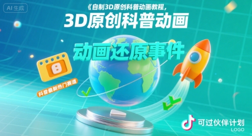 自制3D原创科普动画教程，动画还原事件，抖音最新热门赛道，可过伙伴计划-吾爱创业网