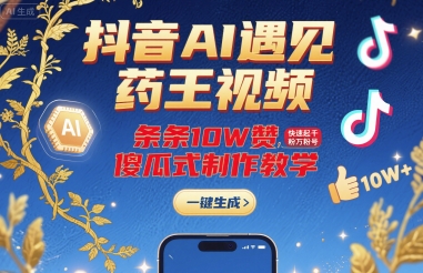 抖音AI遇见药王视频，条条10W赞，快速起千粉万粉号，傻瓜式制作教学-吾爱创业网