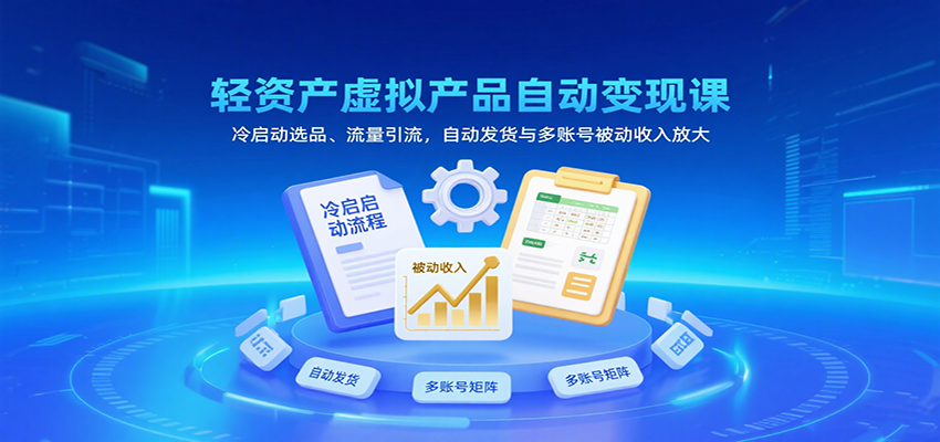 轻资产虚拟产品自动变现课，冷启动选品、流量引流，自动发货与多账号被动收入放大-吾爱创业网