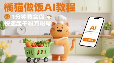 有趣的橘猫买菜做饭视频，用AI一键搞定，1分钟教会你，快速起千粉万粉号-吾爱创业网