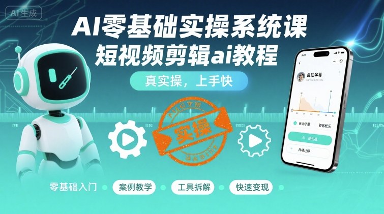 AI零基础实操系统课，短视频剪辑ai教程，真实操，上手快-吾爱创业网