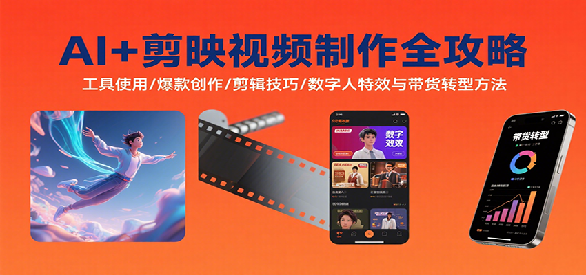 AI+剪映视频制作全攻略：工具使用/爆款创作/剪辑技巧/数字人特效与带货转型方法-吾爱创业网