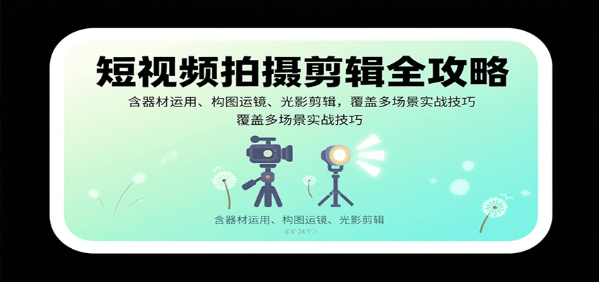 短视频拍摄剪辑全攻略：含器材运用、构图运镜、光影剪辑，覆盖多场景实战技巧-吾爱创业网